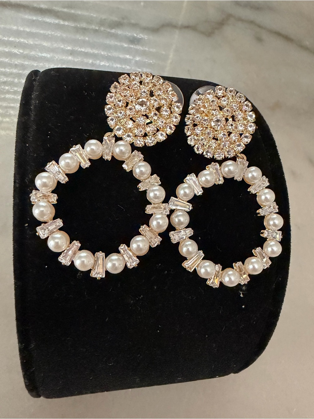 Gold tone pearl & Crystal  Drop Earrings - Women Jewelry
